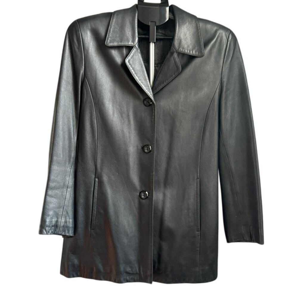 Rosleen Genuine Leather Longline Jacket Black Size Large Classic Minimalist Coat